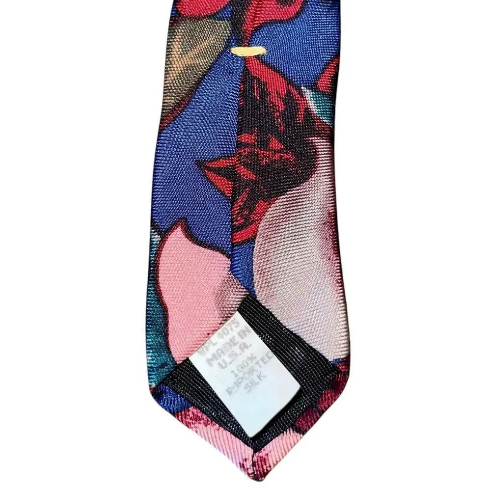 Oscar de la Renta VTG Neck Tie Tropical Floral Silk Vintage Made In USA